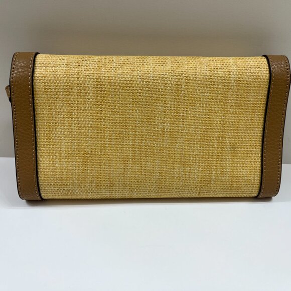 Anne Klein - Brown Leather & Tan Straw Crossbody with Flower Details - NWOT - Picture 6 of 9